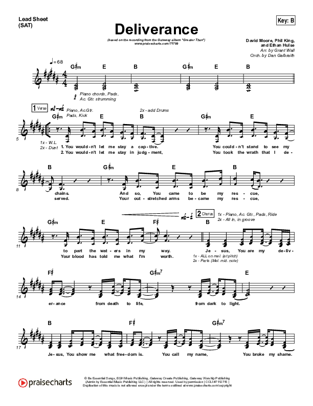 Deliverance Lead Sheet (SAT) (GATEWAY)