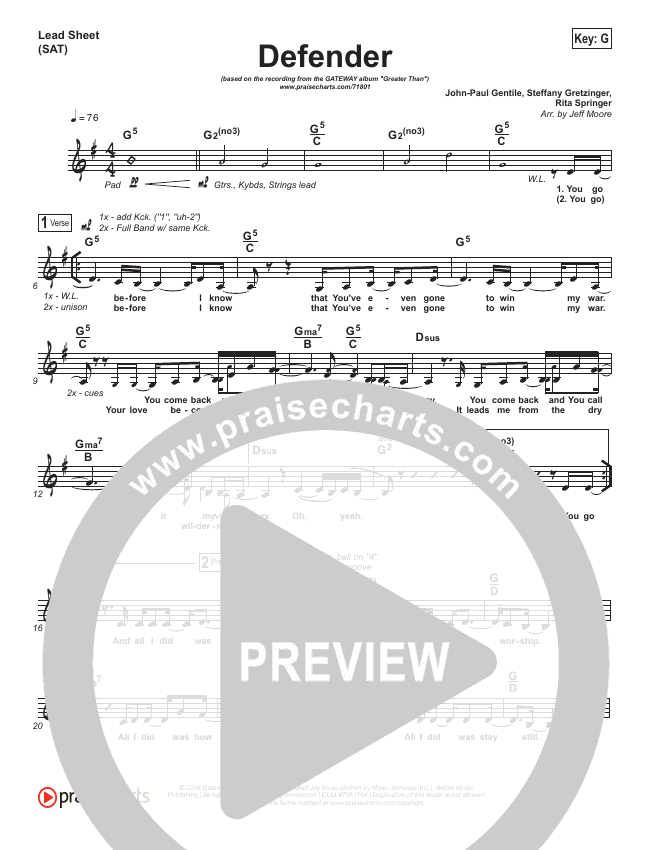Defender Sheet Music (GATEWAY) - PraiseCharts
