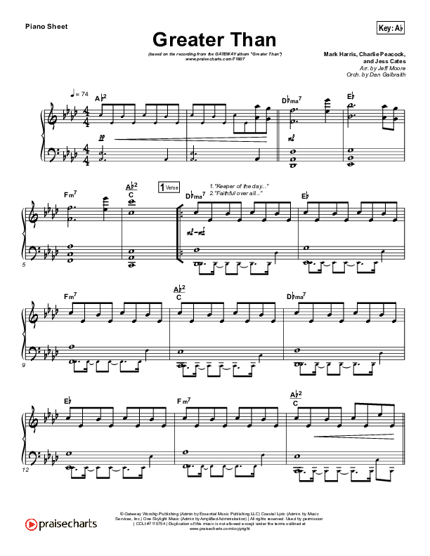 Greater Than Piano Sheet (GATEWAY)