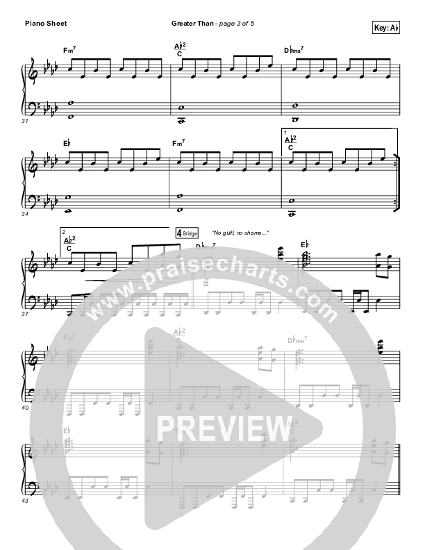 Greater Than Piano Sheet (GATEWAY)