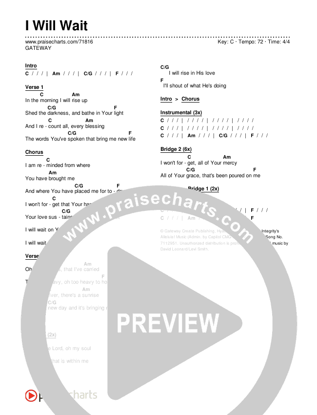 I Will Wait Chords & Lyrics (GATEWAY)