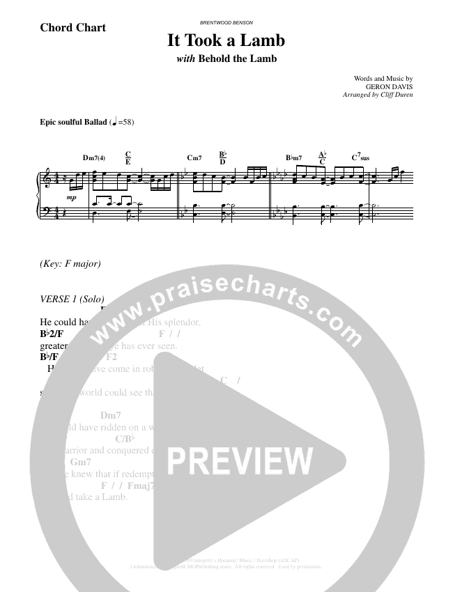 It Took A Lamb (Behold The Lamb) (Choral) Chords (BrentwoodBenson