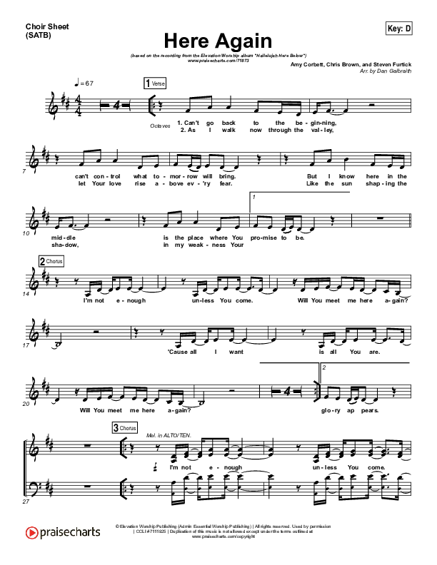 Here Again Choir Sheet (SATB) (Elevation Worship)