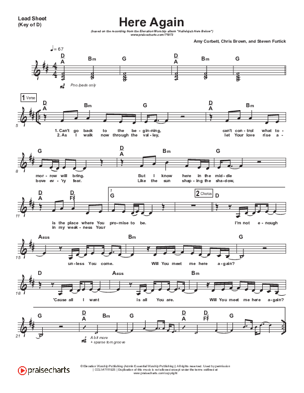 Here Again Lead Sheet (Melody) (Elevation Worship)