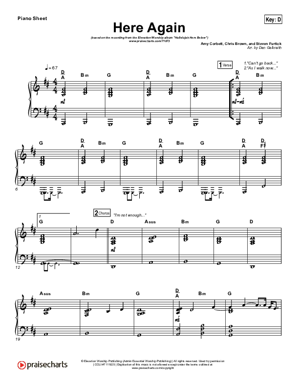 Here Again Piano Sheet (Elevation Worship)