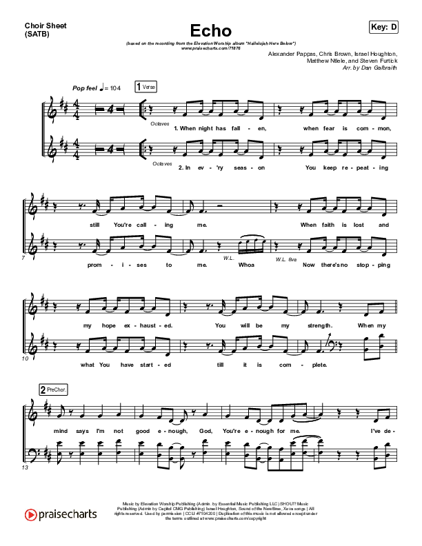 Echo Choir Sheet (SATB) (Elevation Worship / Tauren Wells)