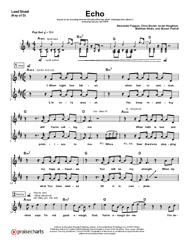 Echo Lead Sheet (Melody) (Elevation Worship / Tauren Wells)