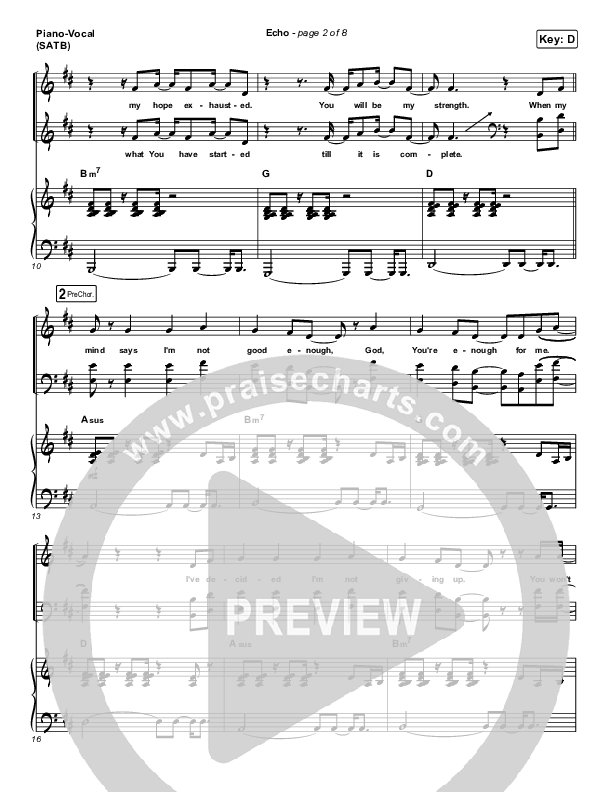 Echo Piano/Vocal (SATB) (Elevation Worship / Tauren Wells)