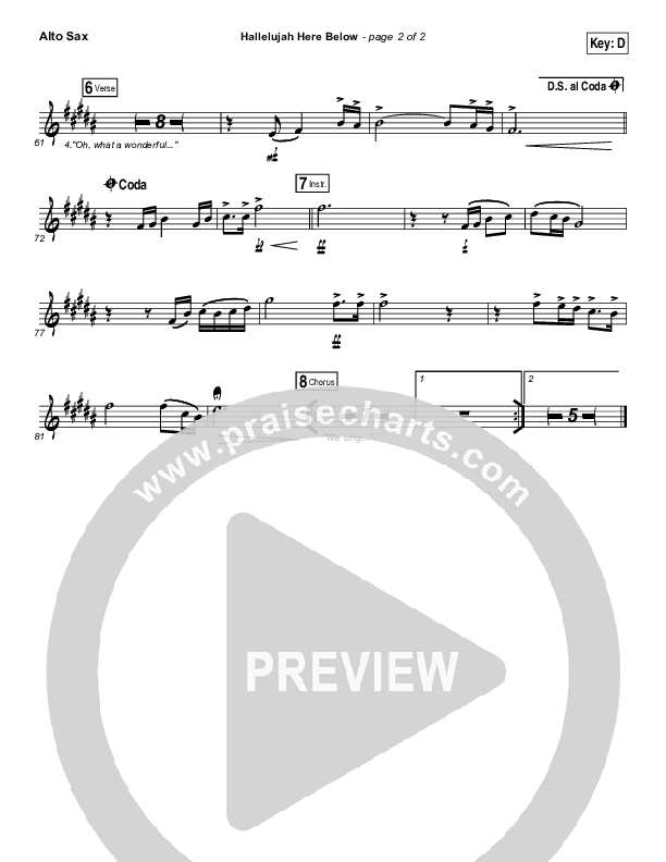 Hallelujah Here Below Alto Sax (Elevation Worship)