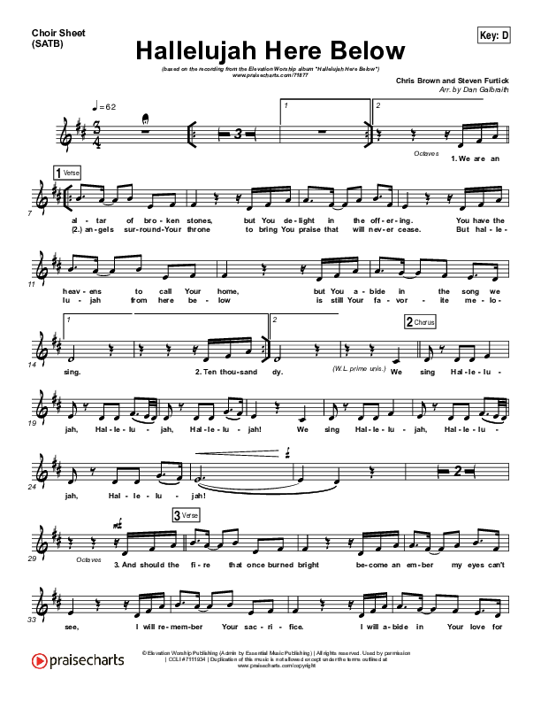 Hallelujah Here Below Choir Sheet (SATB) (Elevation Worship)