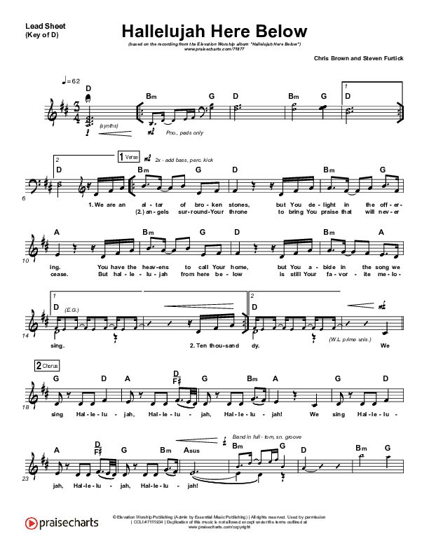 Hallelujah Here Below Lead Sheet (Melody) (Elevation Worship)