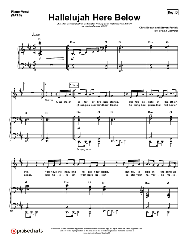 Hallelujah Here Below Piano/Vocal (SATB) (Elevation Worship)