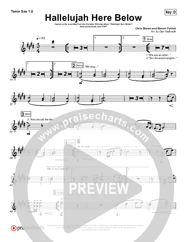 Hallelujah Here Below Tenor Sax 1/2 (Elevation Worship)