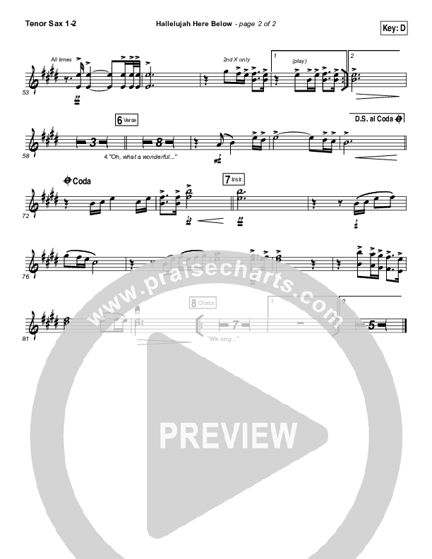 Hallelujah Here Below Tenor Sax 1/2 (Elevation Worship)