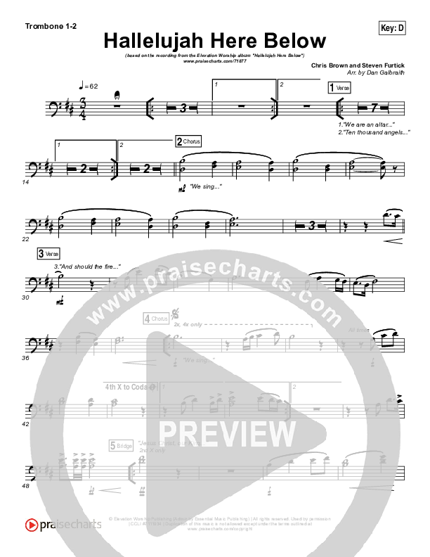 Hallelujah Here Below Trombone 1/2 (Elevation Worship)
