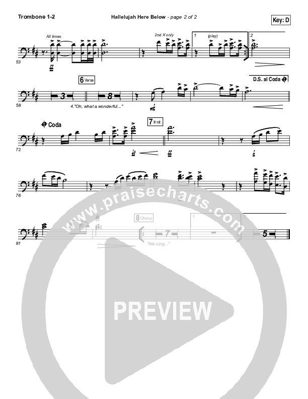 Hallelujah Here Below Trombone 1/2 (Elevation Worship)