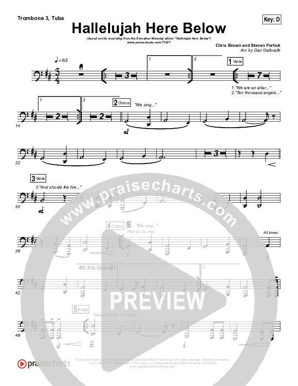 Hallelujah Here Below Trombone 3/Tuba (Elevation Worship)