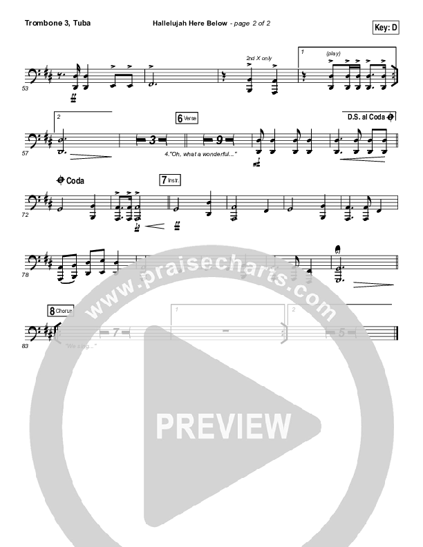 Hallelujah Here Below Trombone 3/Tuba (Elevation Worship)