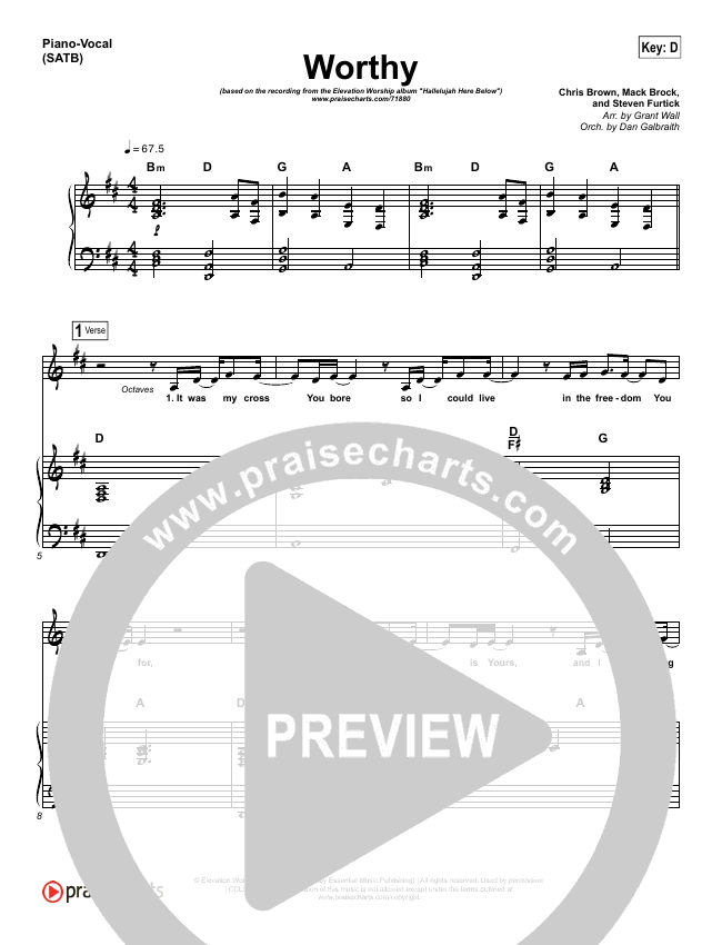 Worthy Sheet Music PDF (Elevation Worship) - PraiseCharts.
