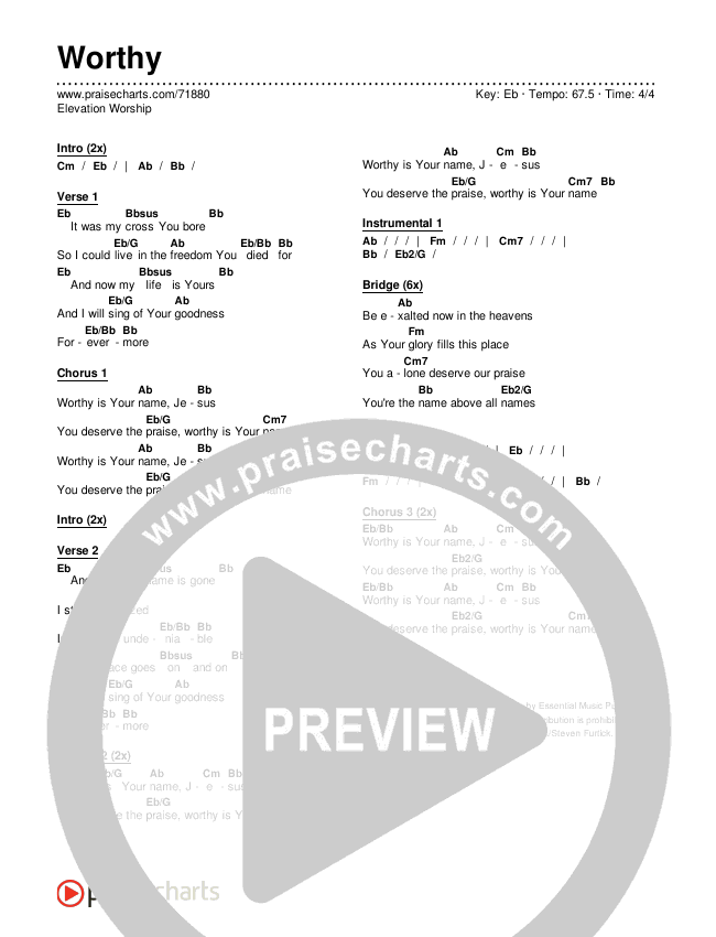 Worthy Chords & Lyrics (Elevation Worship)