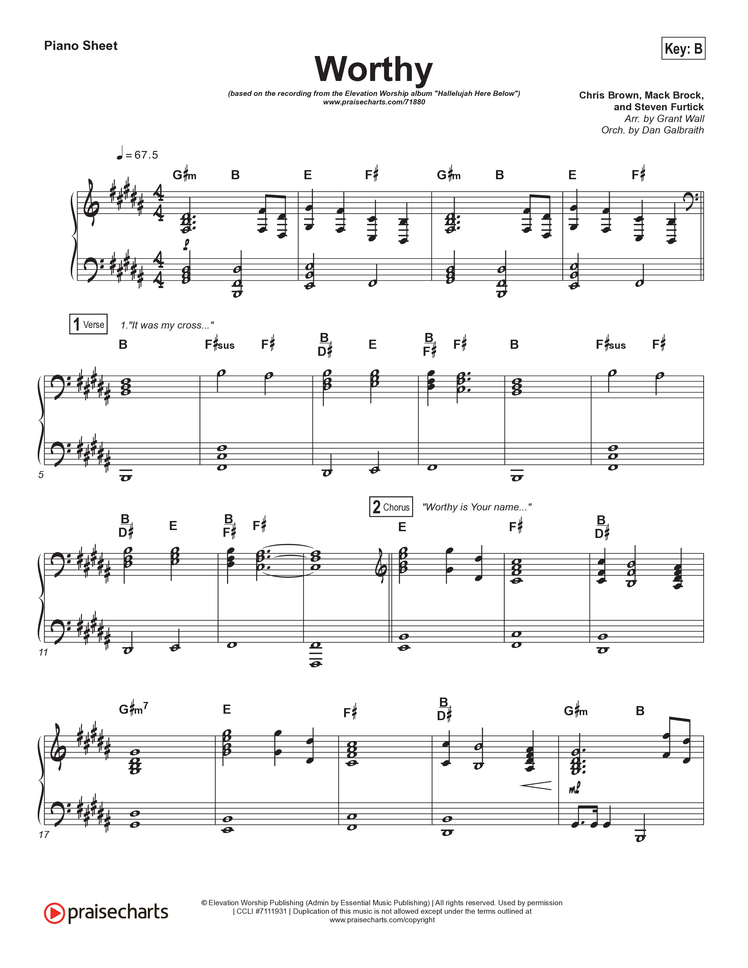 Worthy Piano Sheet (Elevation Worship)