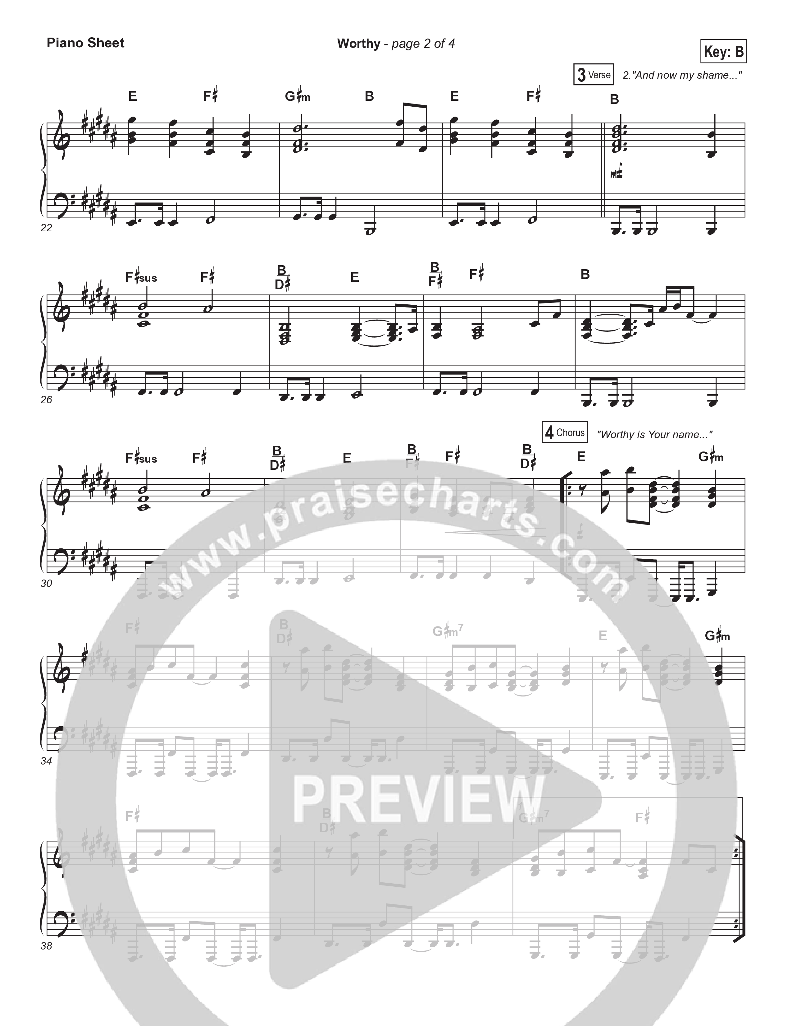 Worthy Piano Sheet (Elevation Worship)
