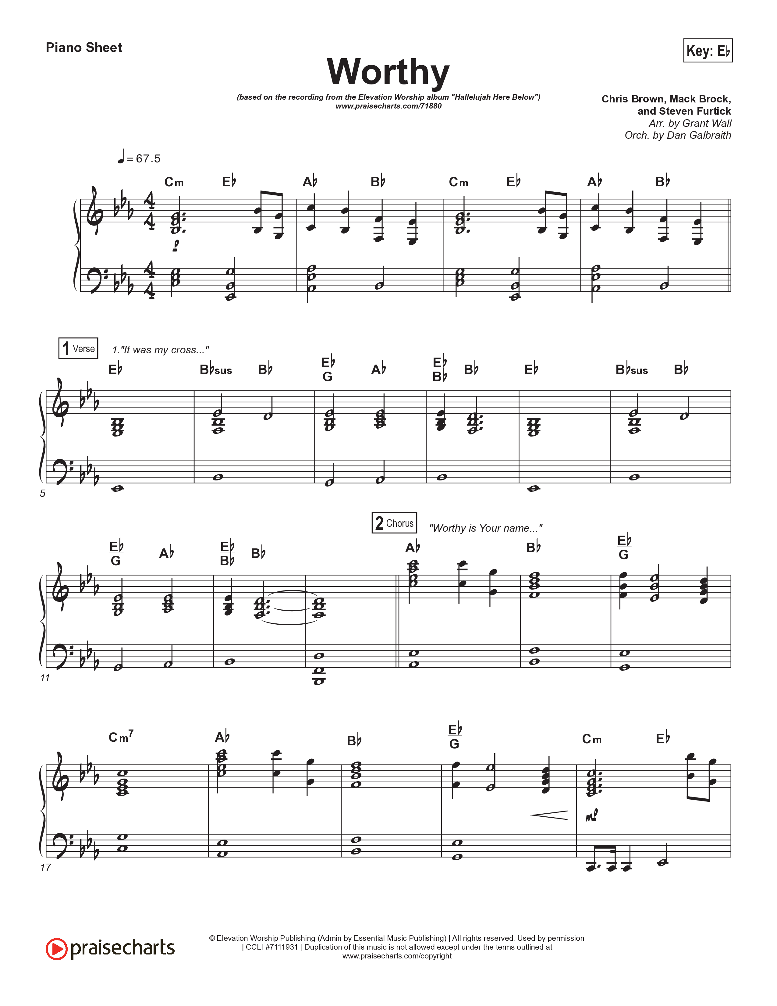 Worthy Piano Sheet (Elevation Worship)