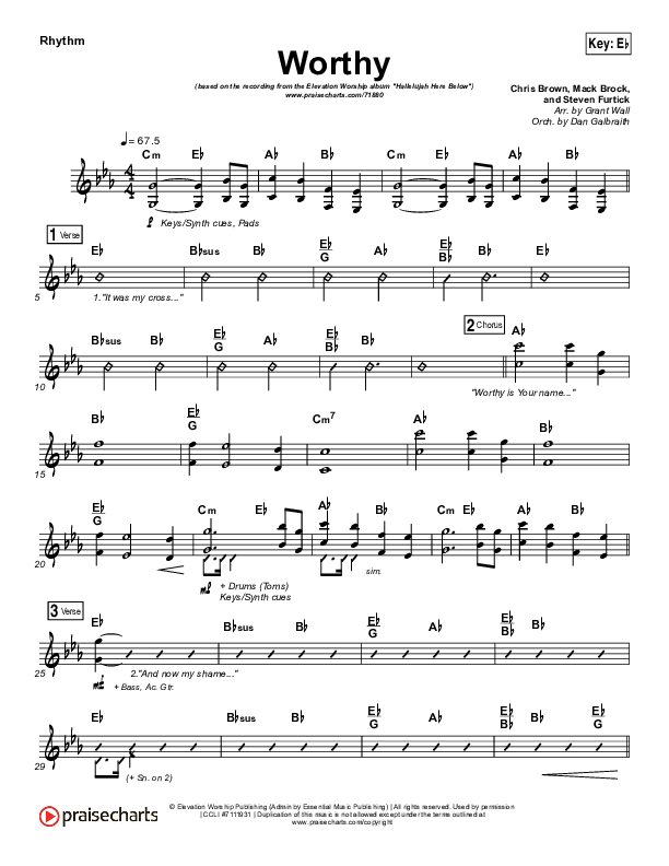 Worthy Rhythm Chart (Elevation Worship)