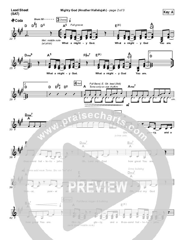 Mighty God (Another Hallelujah) Lead Sheet (SAT) (Elevation Worship)
