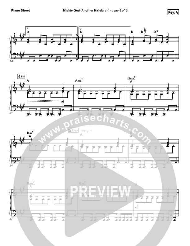 Mighty God (Another Hallelujah) Piano Sheet (Elevation Worship)