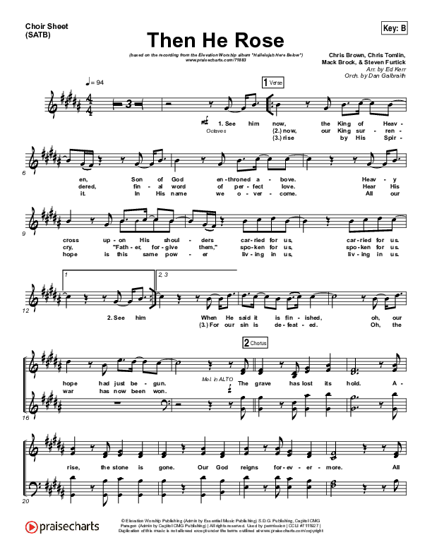 Then He Rose Choir Sheet (SATB) (Elevation Worship)