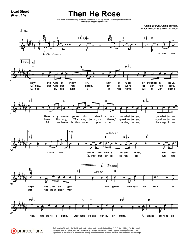Then He Rose Lead Sheet (Melody) (Elevation Worship)