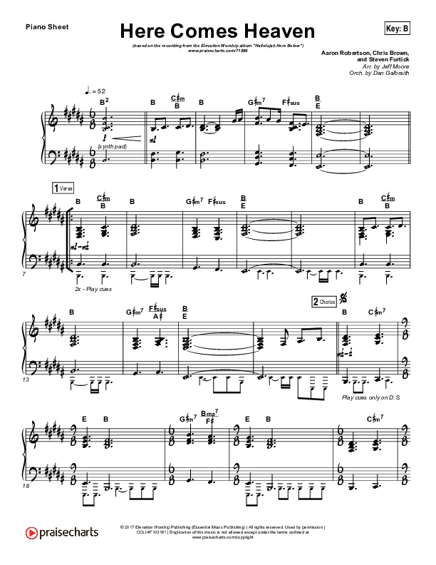 Here Comes Heaven Piano Sheet (Elevation Worship)
