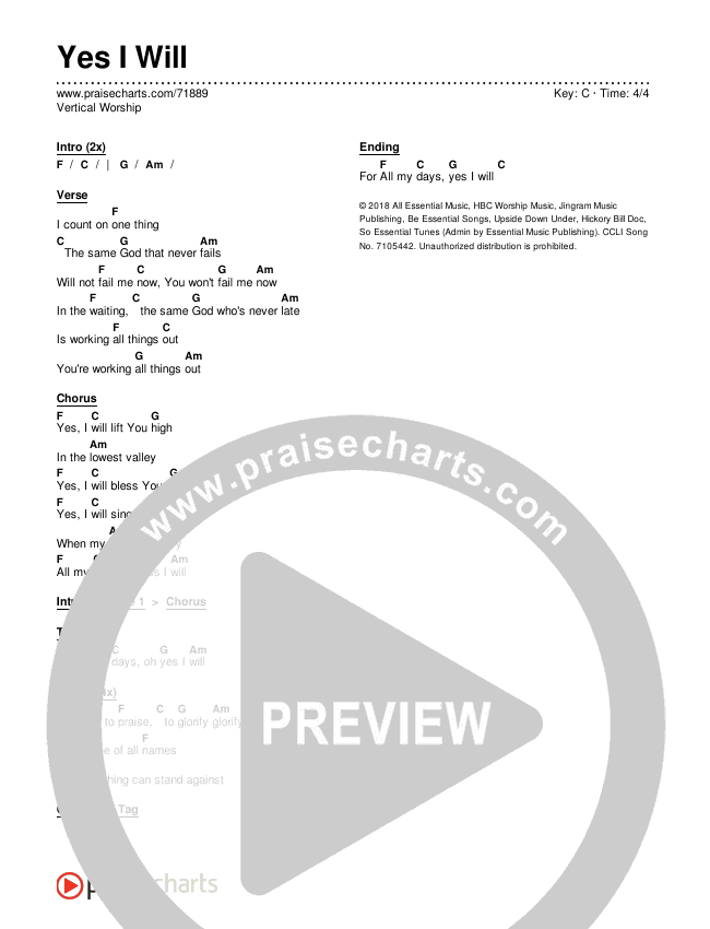 Yes I Will (Planetarium) Chords & Lyrics (Vertical Worship)