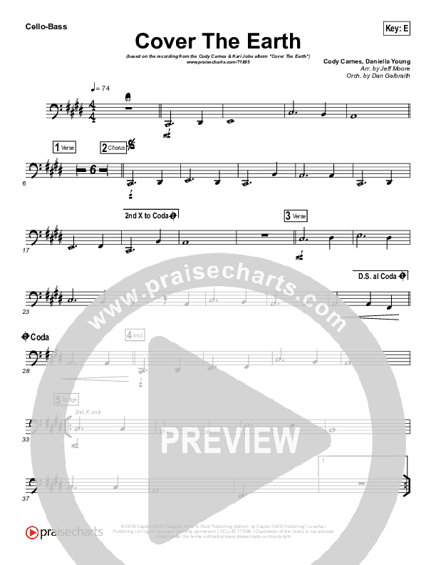 Cover The Earth Cello/Bass (Cody Carnes / Kari Jobe)