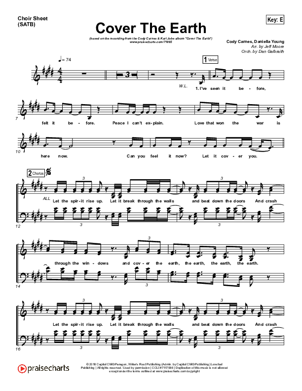 Cover The Earth Choir Sheet (SATB) (Cody Carnes / Kari Jobe)