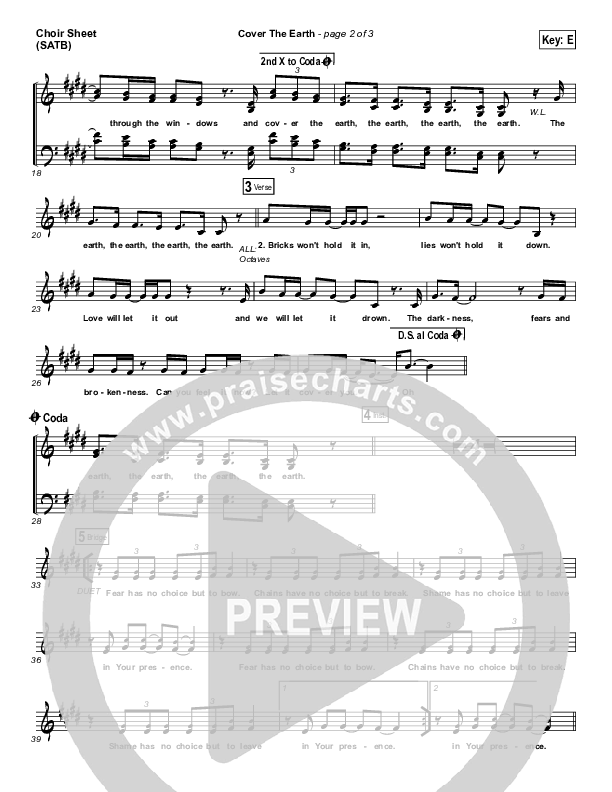Cover The Earth Choir Sheet (SATB) (Cody Carnes / Kari Jobe)