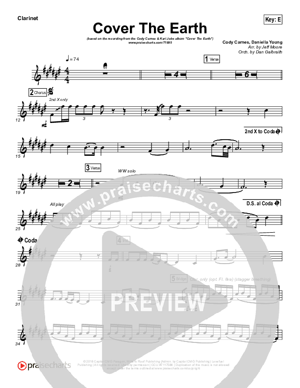 Cover The Earth Clarinet (Cody Carnes / Kari Jobe)