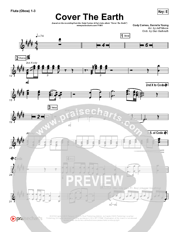 Cover The Earth Flute/Oboe 1/2/3 (Cody Carnes / Kari Jobe)