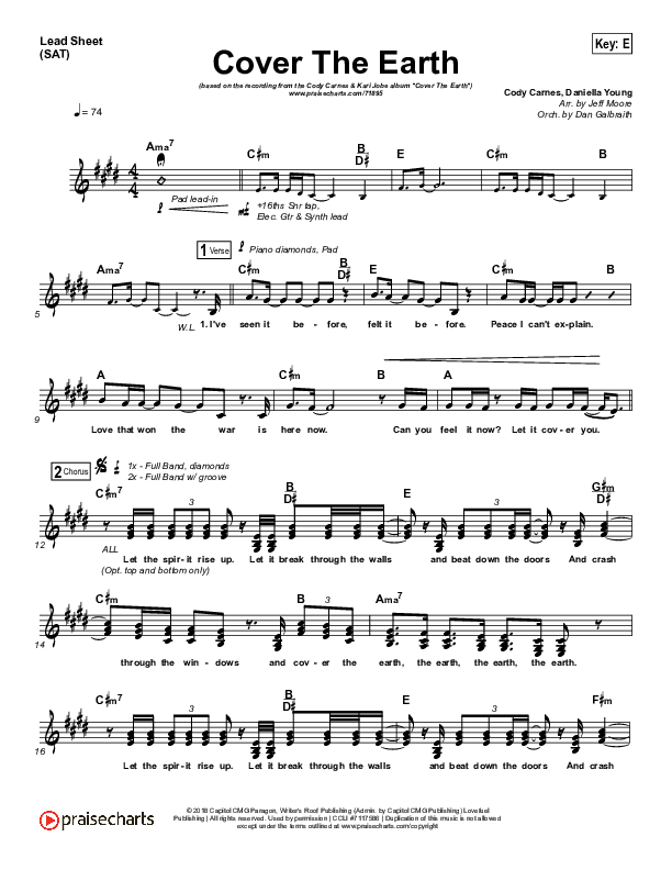 Cover The Earth Lead Sheet (SAT) (Cody Carnes / Kari Jobe)