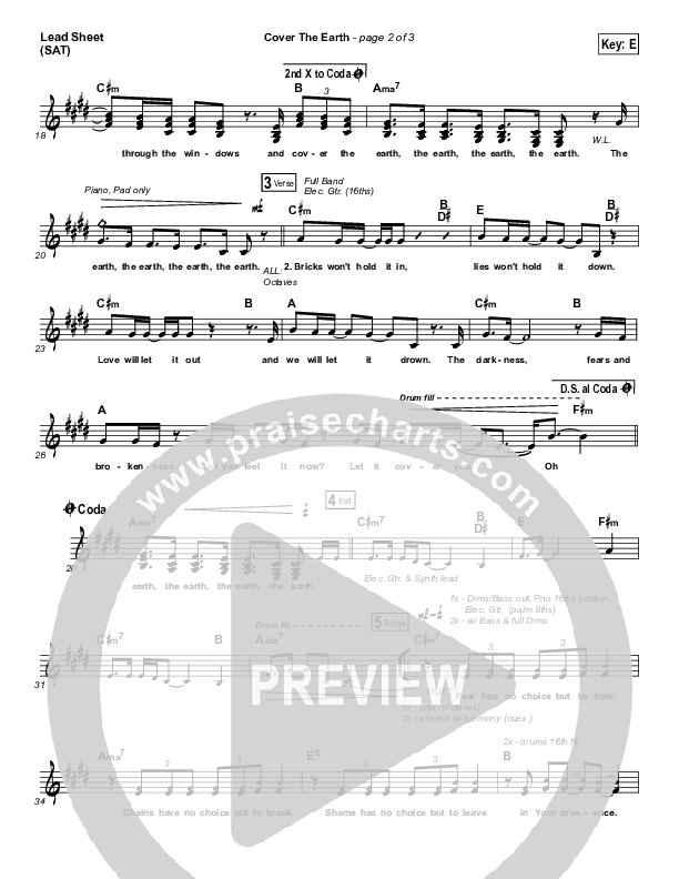 Cover The Earth Lead Sheet (SAT) (Cody Carnes / Kari Jobe)