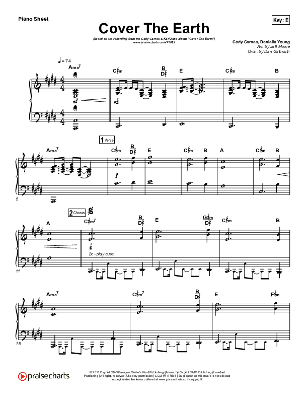Cover The Earth Piano Sheet (Cody Carnes / Kari Jobe)