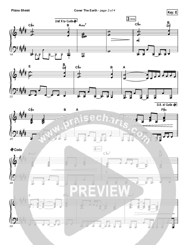 Cover The Earth Piano Sheet (Cody Carnes / Kari Jobe)