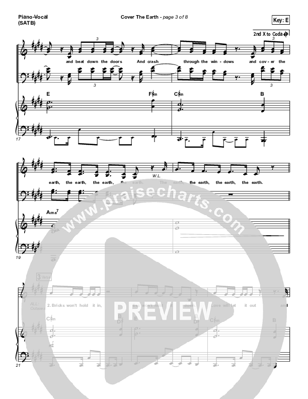 Cover The Earth Piano/Vocal (SATB) (Cody Carnes / Kari Jobe)