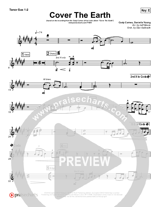 Cover The Earth Tenor Sax 1/2 (Cody Carnes / Kari Jobe)