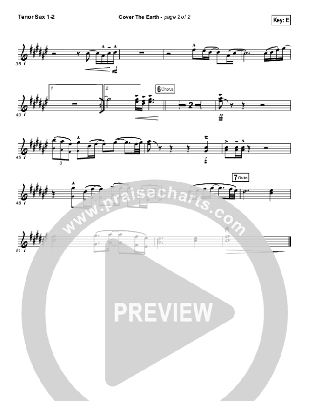 Cover The Earth Tenor Sax 1/2 (Cody Carnes / Kari Jobe)