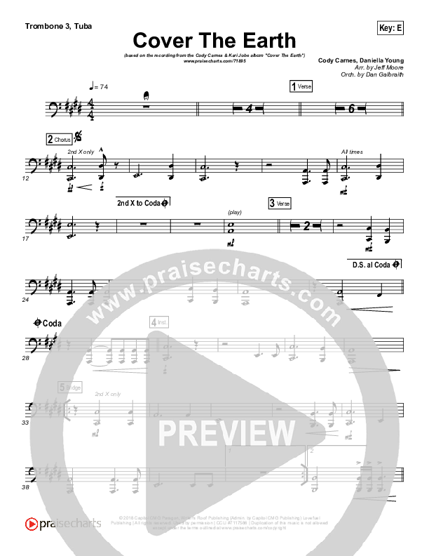Cover The Earth Trombone 3/Tuba (Cody Carnes / Kari Jobe)