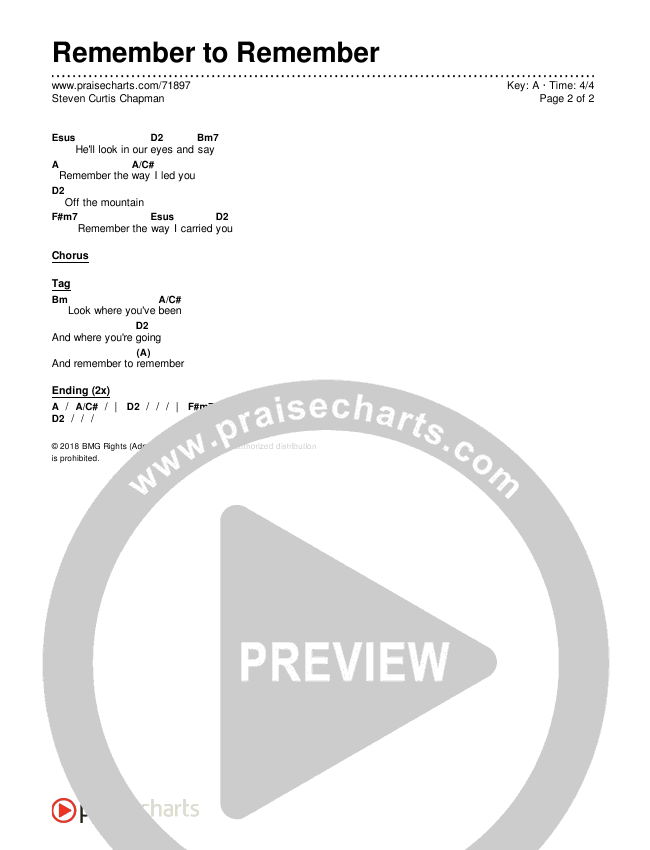 Remember To Remember Chords & Lyrics (Steven Curtis Chapman)