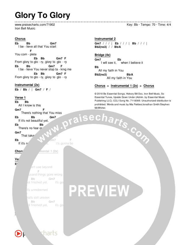 Glory To Glory Chords & Lyrics (Iron Bell Music)