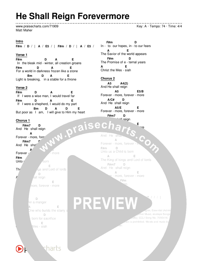 He Shall Reign Forevermore Chords & Lyrics (Matt Maher)